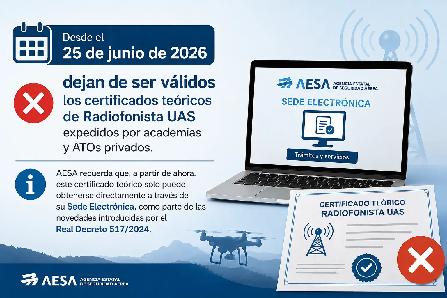 Caducan los certificados teóricos privados de Radiofonista UAS: a partir de ahora solo valen los emitidos por AESA - donodron